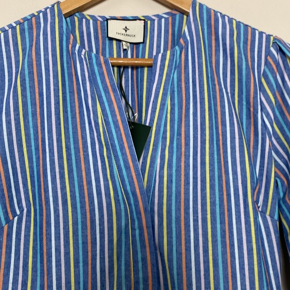 Tuckernuck Provence Stripe Mila Dress Midi Long Sleeve V Neck Blue Size M NWT - Picture 8 of 16